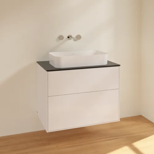 Bild von VILLEROY BOCH Finion Waschbeckenunterschrank, 2 Auszüge, 800 x 603 x 501 mm, Glossy White Lacquer / Glass Black Matt #F63200GF