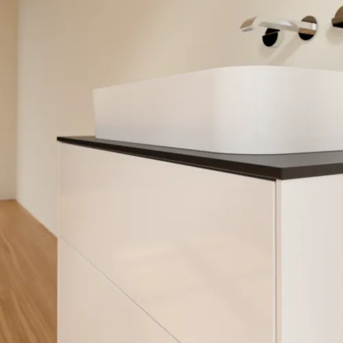 Bild von VILLEROY BOCH Finion Waschbeckenunterschrank, 2 Auszüge, 800 x 603 x 501 mm, Glossy White Lacquer / Glass Black Matt #F63200GF