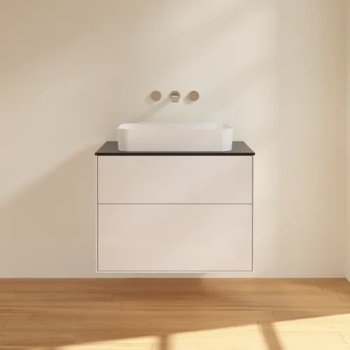 Bild von VILLEROY BOCH Finion Waschbeckenunterschrank, 2 Auszüge, 800 x 603 x 501 mm, Glossy White Lacquer / Glass Black Matt #F63200GF