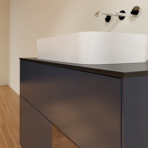 Bild von VILLEROY BOCH Finion Waschbeckenunterschrank, mit Beleuchtung, 2 Auszüge, 1000 x 603 x 501 mm, Midnight Blue Matt Lacquer / Walnut Veneer / Glass Black Matt #F662GNHG