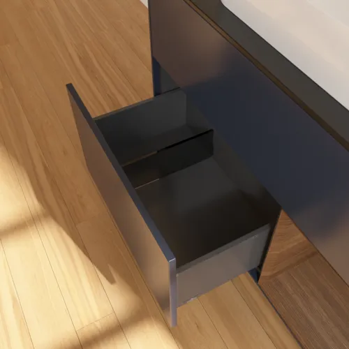 Bild von VILLEROY BOCH Finion Waschbeckenunterschrank, mit Beleuchtung, 2 Auszüge, 1000 x 603 x 501 mm, Midnight Blue Matt Lacquer / Walnut Veneer / Glass Black Matt #F662GNHG