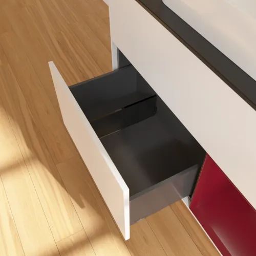 VILLEROY BOCH Finion Waschbeckenunterschrank, mit Beleuchtung, 2 Auszüge, 1000 x 603 x 501 mm, White Matt Lacquer / Peony Matt Lacquer / Glass Black Matt #F662HBMT, Bild 7