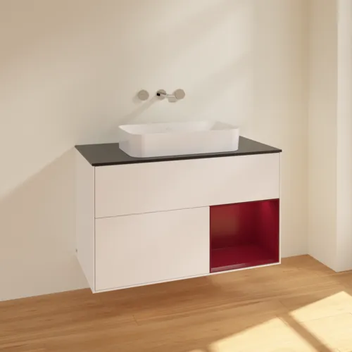 VILLEROY BOCH Finion Waschbeckenunterschrank, mit Beleuchtung, 2 Auszüge, 1000 x 603 x 501 mm, White Matt Lacquer / Peony Matt Lacquer / Glass Black Matt #F662HBMT, Bild 2