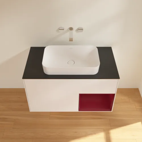 VILLEROY BOCH Finion Waschbeckenunterschrank, mit Beleuchtung, 2 Auszüge, 1000 x 603 x 501 mm, White Matt Lacquer / Peony Matt Lacquer / Glass Black Matt #F662HBMT, Bild 4