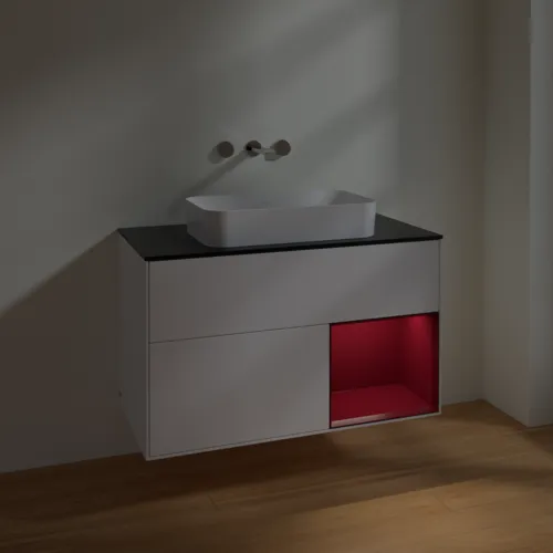 VILLEROY BOCH Finion Waschbeckenunterschrank, mit Beleuchtung, 2 Auszüge, 1000 x 603 x 501 mm, White Matt Lacquer / Peony Matt Lacquer / Glass Black Matt #F662HBMT, Bild 5