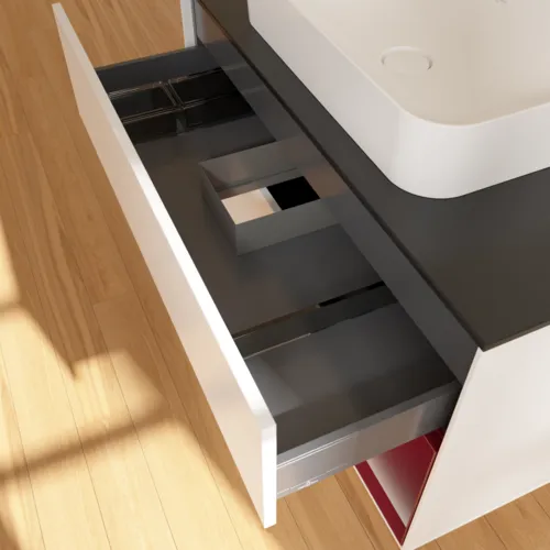 VILLEROY BOCH Finion Waschbeckenunterschrank, mit Beleuchtung, 2 Auszüge, 1000 x 603 x 501 mm, White Matt Lacquer / Peony Matt Lacquer / Glass Black Matt #F662HBMT, Bild 8