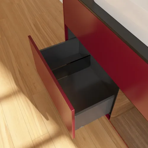 Bild von VILLEROY BOCH Finion Waschbeckenunterschrank, mit Beleuchtung, 2 Auszüge, 1000 x 603 x 501 mm, Peony Matt Lacquer / Walnut Veneer / Glass Black Matt #F662GNHB