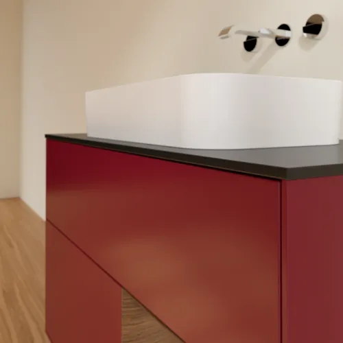 Bild von VILLEROY BOCH Finion Waschbeckenunterschrank, mit Beleuchtung, 2 Auszüge, 1000 x 603 x 501 mm, Peony Matt Lacquer / Walnut Veneer / Glass Black Matt #F662GNHB
