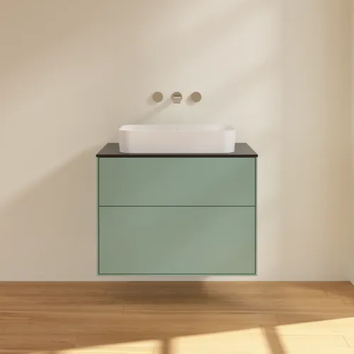 VILLEROY BOCH Finion Waschbeckenunterschrank, 2 Auszüge, 800 x 603 x 501 mm, Olive Matt Lacquer / Glass Black Matt #F63200GM, Bild 3