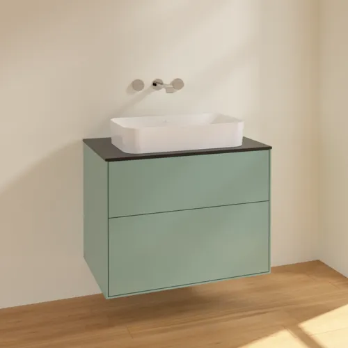 VILLEROY BOCH Finion Waschbeckenunterschrank, 2 Auszüge, 800 x 603 x 501 mm, Olive Matt Lacquer / Glass Black Matt #F63200GM, Bild 2