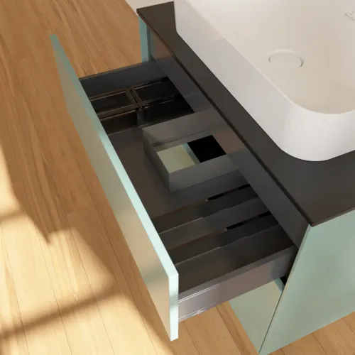 VILLEROY BOCH Finion Waschbeckenunterschrank, 2 Auszüge, 800 x 603 x 501 mm, Olive Matt Lacquer / Glass Black Matt #F63200GM, Bild 7