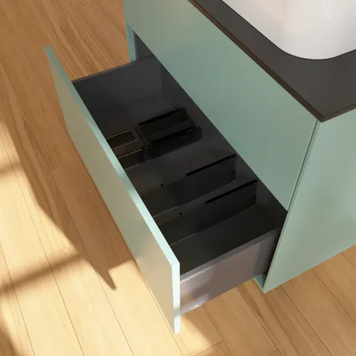 VILLEROY BOCH Finion Waschbeckenunterschrank, 2 Auszüge, 800 x 603 x 501 mm, Olive Matt Lacquer / Glass Black Matt #F63200GM, Bild 6
