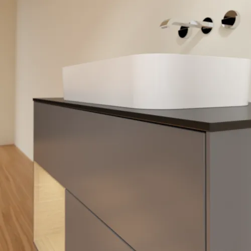 Bild von VILLEROY BOCH Finion Waschbeckenunterschrank, mit Beleuchtung, 2 Auszüge, 1000 x 603 x 501 mm, Anthracite Matt Lacquer / Oak Veneer / Glass Black Matt #F652PCGK