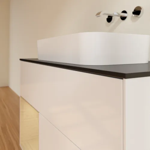 VILLEROY BOCH Finion Waschbeckenunterschrank, mit Beleuchtung, 2 Auszüge, 1000 x 603 x 501 mm, Glossy White Lacquer / Oak Veneer / Glass Black Matt #F652PCGF, Bild 6