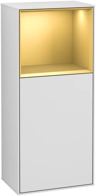 Obrázek VILLEROY BOCH Boční skříňka Finion, s osvětlením, 1 dveře, 418 x 936 x 270 mm, bílý matný lak / zlatý matný lak #F510HFMT