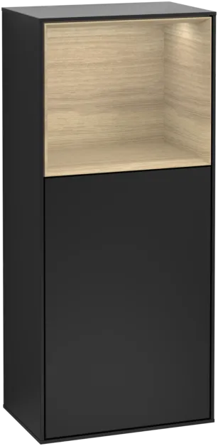 Obrázek VILLEROY BOCH Boční skříňka Finion, s osvětlením, 1 dveře, 418 x 936 x 270 mm, černý matný lak / dubová dýha #F510PCPD