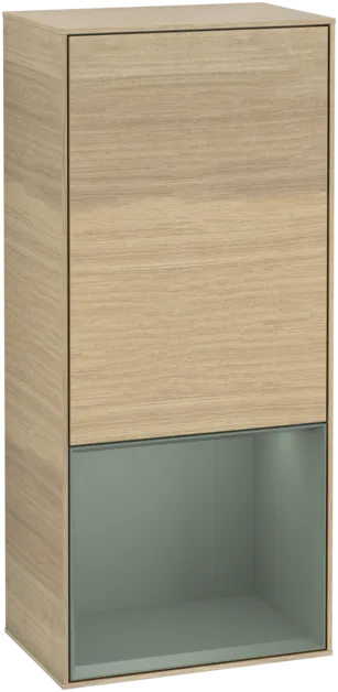 Obrázek VILLEROY BOCH Boční skříňka Finion, s osvětlením, 1 dvířka, 418 x 936 x 270 mm, dubová dýha / olivově matný lak #F550GMPC