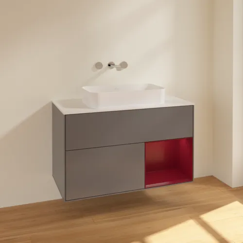 Bild von VILLEROY BOCH Finion Waschbeckenunterschrank, mit Beleuchtung, 2 Auszüge, 1000 x 603 x 501 mm, Anthracite Matt Lacquer / Peony Matt Lacquer / Glass White Matt #F661HBGK