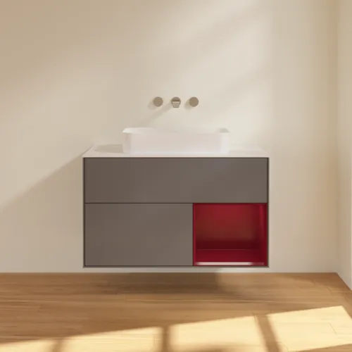 Bild von VILLEROY BOCH Finion Waschbeckenunterschrank, mit Beleuchtung, 2 Auszüge, 1000 x 603 x 501 mm, Anthracite Matt Lacquer / Peony Matt Lacquer / Glass White Matt #F661HBGK
