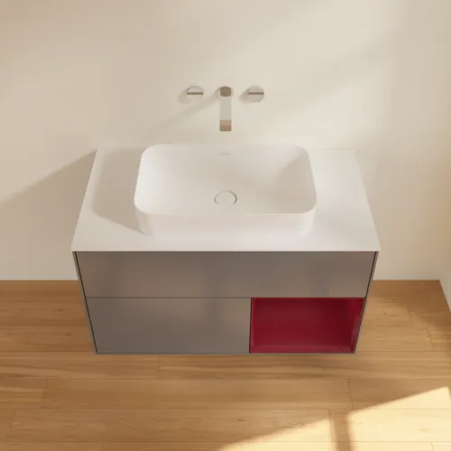 Bild von VILLEROY BOCH Finion Waschbeckenunterschrank, mit Beleuchtung, 2 Auszüge, 1000 x 603 x 501 mm, Anthracite Matt Lacquer / Peony Matt Lacquer / Glass White Matt #F661HBGK