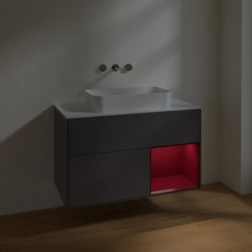 Bild von VILLEROY BOCH Finion Waschbeckenunterschrank, mit Beleuchtung, 2 Auszüge, 1000 x 603 x 501 mm, Anthracite Matt Lacquer / Peony Matt Lacquer / Glass White Matt #F661HBGK