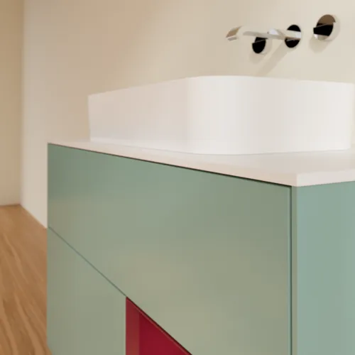 Bild von VILLEROY BOCH Finion Waschbeckenunterschrank, mit Beleuchtung, 2 Auszüge, 1000 x 603 x 501 mm, Olive Matt Lacquer / Peony Matt Lacquer / Glass White Matt #F661HBGM