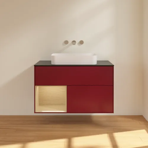 Bild von VILLEROY BOCH Finion Waschbeckenunterschrank, mit Beleuchtung, 2 Auszüge, 1000 x 603 x 501 mm, Peony Matt Lacquer / Oak Veneer / Glass Black Matt #F652PCHB
