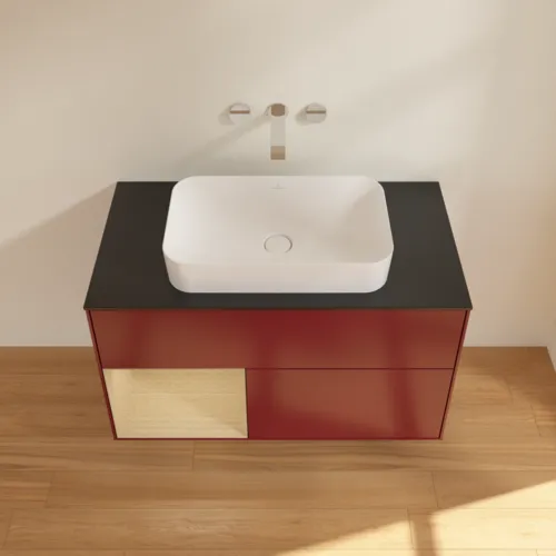 Bild von VILLEROY BOCH Finion Waschbeckenunterschrank, mit Beleuchtung, 2 Auszüge, 1000 x 603 x 501 mm, Peony Matt Lacquer / Oak Veneer / Glass Black Matt #F652PCHB