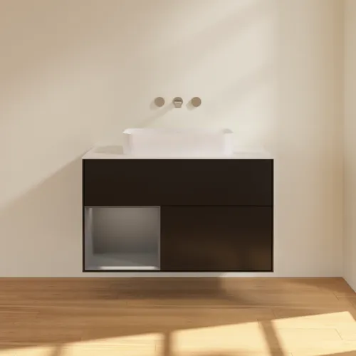 Bild von VILLEROY BOCH Finion Waschbeckenunterschrank, mit Beleuchtung, 2 Auszüge, 1000 x 603 x 501 mm, Black Matt Lacquer / Anthracite Matt Lacquer / Glass White Matt #F651GKPD