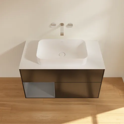 Bild von VILLEROY BOCH Finion Waschbeckenunterschrank, mit Beleuchtung, 2 Auszüge, 1000 x 603 x 501 mm, Black Matt Lacquer / Anthracite Matt Lacquer / Glass White Matt #F651GKPD