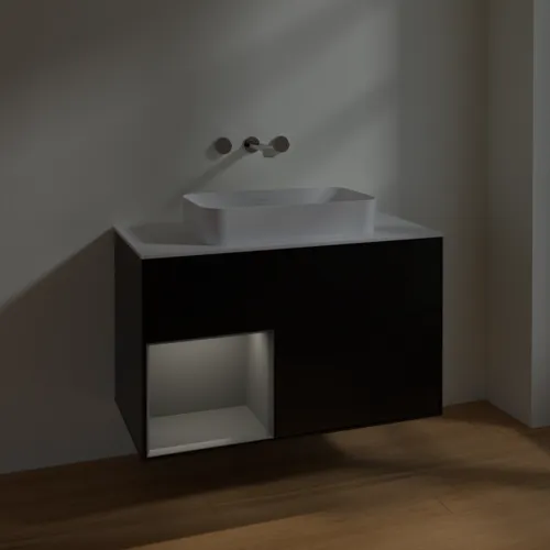 Bild von VILLEROY BOCH Finion Waschbeckenunterschrank, mit Beleuchtung, 2 Auszüge, 1000 x 603 x 501 mm, Black Matt Lacquer / Anthracite Matt Lacquer / Glass White Matt #F651GKPD