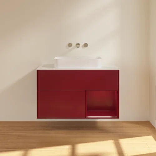 Bild von VILLEROY BOCH Finion Waschbeckenunterschrank, mit Beleuchtung, 2 Auszüge, 1000 x 603 x 501 mm, Peony Matt Lacquer / Peony Matt Lacquer / Glass White Matt #F661HBHB