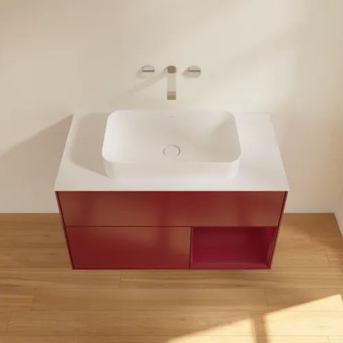 Bild von VILLEROY BOCH Finion Waschbeckenunterschrank, mit Beleuchtung, 2 Auszüge, 1000 x 603 x 501 mm, Peony Matt Lacquer / Peony Matt Lacquer / Glass White Matt #F661HBHB
