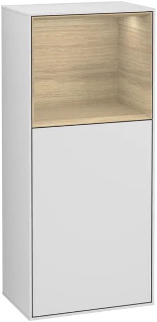 Obrázek VILLEROY BOCH Boční skříňka Finion, s osvětlením, 1 dvířka, 418 x 936 x 270 mm, bílý matný lak / dubová dýha #F510PCMT