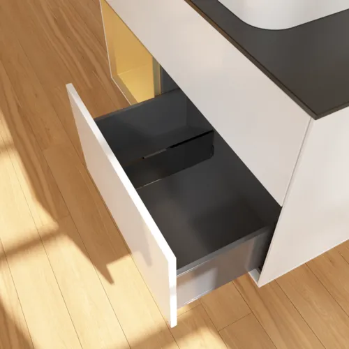 Bild von VILLEROY BOCH Finion Waschbeckenunterschrank, mit Beleuchtung, 2 Auszüge, 1000 x 603 x 501 mm, Glossy White Lacquer / Gold Matt Lacquer / Glass Black Matt #F652HFGF