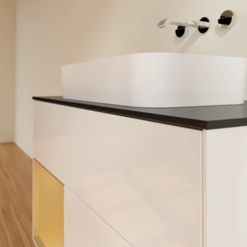 Bild von VILLEROY BOCH Finion Waschbeckenunterschrank, mit Beleuchtung, 2 Auszüge, 1000 x 603 x 501 mm, Glossy White Lacquer / Gold Matt Lacquer / Glass Black Matt #F652HFGF