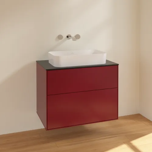 VILLEROY BOCH Finion Waschbeckenunterschrank, 2 Auszüge, 800 x 603 x 501 mm, Peony Matt Lacquer / Glass Black Matt #F63200HB, Bild 2
