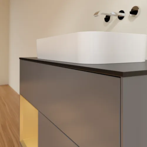 VILLEROY BOCH Finion Waschbeckenunterschrank, mit Beleuchtung, 2 Auszüge, 1000 x 603 x 501 mm, Anthracite Matt Lacquer / Gold Matt Lacquer / Glass Black Matt #F652HFGK, Bild 6