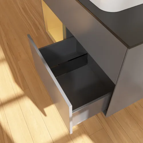VILLEROY BOCH Finion Waschbeckenunterschrank, mit Beleuchtung, 2 Auszüge, 1000 x 603 x 501 mm, Anthracite Matt Lacquer / Gold Matt Lacquer / Glass Black Matt #F652HFGK, Bild 7