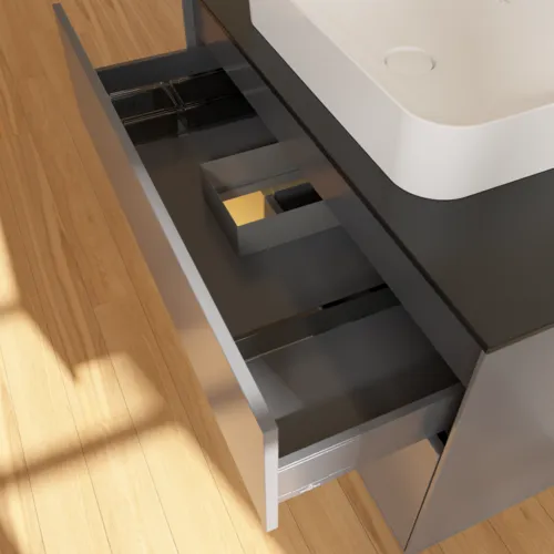 VILLEROY BOCH Finion Waschbeckenunterschrank, mit Beleuchtung, 2 Auszüge, 1000 x 603 x 501 mm, Anthracite Matt Lacquer / Gold Matt Lacquer / Glass Black Matt #F652HFGK, Bild 8