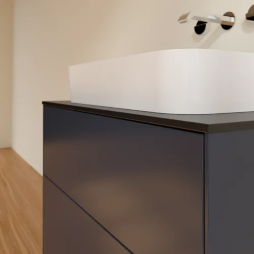 VILLEROY BOCH Finion Waschbeckenunterschrank, 2 Auszüge, 800 x 603 x 501 mm, Midnight Blue Matt Lacquer / Glass Black Matt #F63200HG, Bild 5