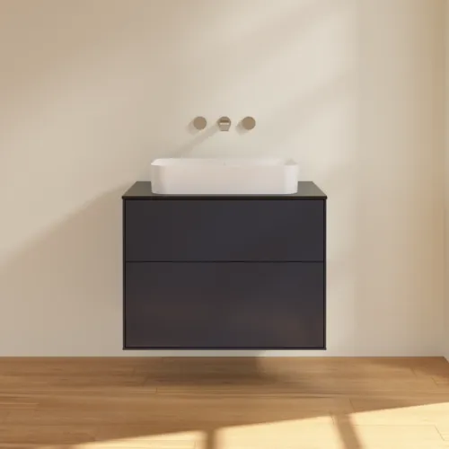 VILLEROY BOCH Finion Waschbeckenunterschrank, 2 Auszüge, 800 x 603 x 501 mm, Midnight Blue Matt Lacquer / Glass Black Matt #F63200HG, Bild 3
