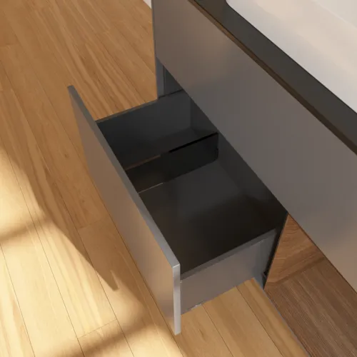 VILLEROY BOCH Finion Waschbeckenunterschrank, mit Beleuchtung, 2 Auszüge, 1000 x 603 x 501 mm, Anthracite Matt Lacquer / Walnut Veneer / Glass Black Matt #F662GNGK, Bild 7
