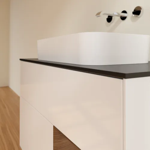 VILLEROY BOCH Finion Waschbeckenunterschrank, mit Beleuchtung, 2 Auszüge, 1000 x 603 x 501 mm, Glossy White Lacquer / Walnut Veneer / Glass Black Matt #F662GNGF, Bild 6