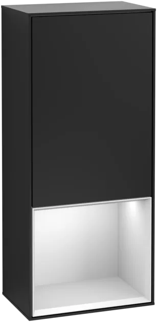 Bild von VILLEROY BOCH Finion Seitenschrank, mit Beleuchtung, 1 Tür, 418 x 936 x 270 mm, Black Matt Lacquer / White Matt Lacquer #F550MTPD