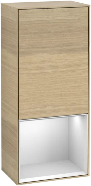 Obrázek VILLEROY BOCH Boční skříňka Finion, s osvětlením, 1 dvířka, 418 x 936 x 270 mm, dubová dýha / bílý matný lak #F550MTPC