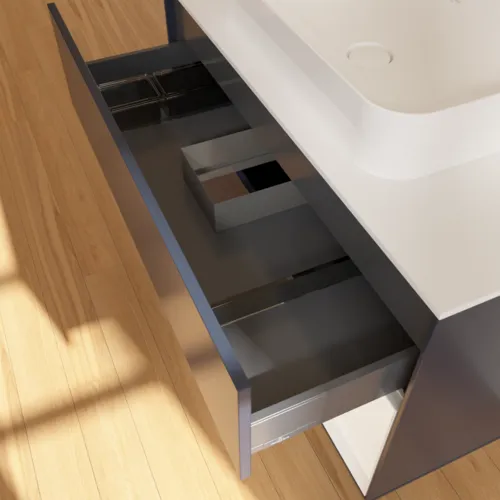 Bild von VILLEROY BOCH Finion Waschbeckenunterschrank, mit Beleuchtung, 2 Auszüge, 1000 x 603 x 501 mm, Midnight Blue Matt Lacquer / White Matt Lacquer / Glass White Matt #F661MTHG