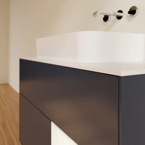 Bild von VILLEROY BOCH Finion Waschbeckenunterschrank, mit Beleuchtung, 2 Auszüge, 1000 x 603 x 501 mm, Midnight Blue Matt Lacquer / White Matt Lacquer / Glass White Matt #F661MTHG