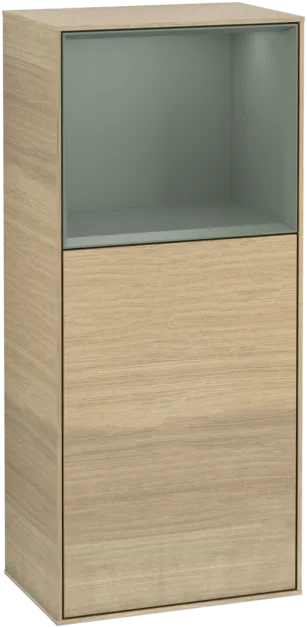 Obrázek VILLEROY BOCH Boční skříňka Finion, s osvětlením, 1 dvířka, 418 x 936 x 270 mm, dubová dýha / olivově matný lak #F510GMPC