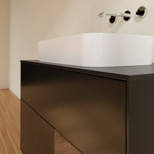Bild von VILLEROY BOCH Finion Waschbeckenunterschrank, mit Beleuchtung, 2 Auszüge, 1000 x 603 x 501 mm, Black Matt Lacquer / Walnut Veneer / Glass Black Matt #F662GNPD